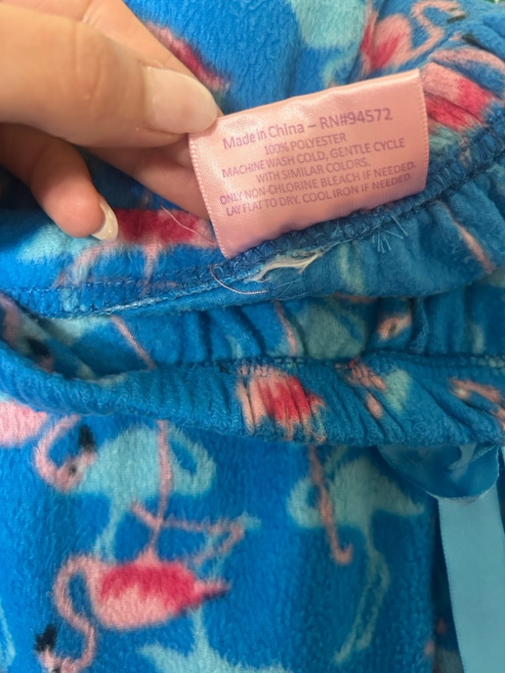 Gabriella by 10W Apparel Blue Flamingo Fleece Pajama Lounge Pants XL - Picture 3 of 8